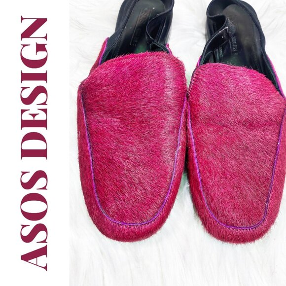 ASOS RED PONY HAIR SLINGBACK LOAFER MULES LOW HEEL, SIZE 7 - Picture 5 of 9